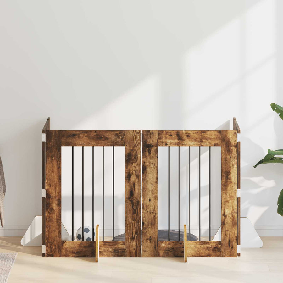 Hondenhekje met standaards 4 pcs Gerookt eiken 60 x 80 cm