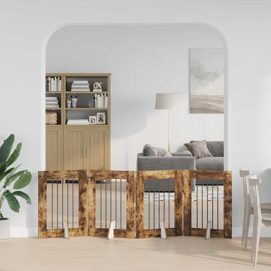 Hondenhekje met standaards 4 pcs Gerookt eiken 60 x 80 cm