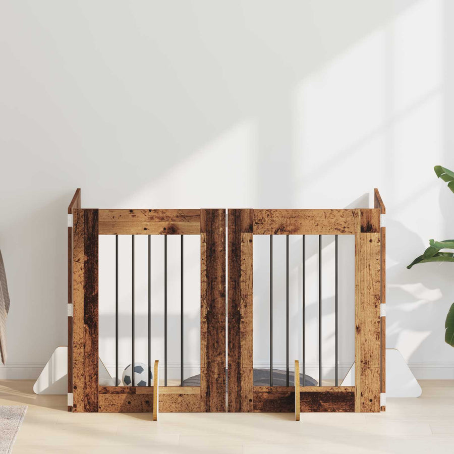 Hondenhekje met standaards 4 pcs Oud hout 60 x 80 cm
