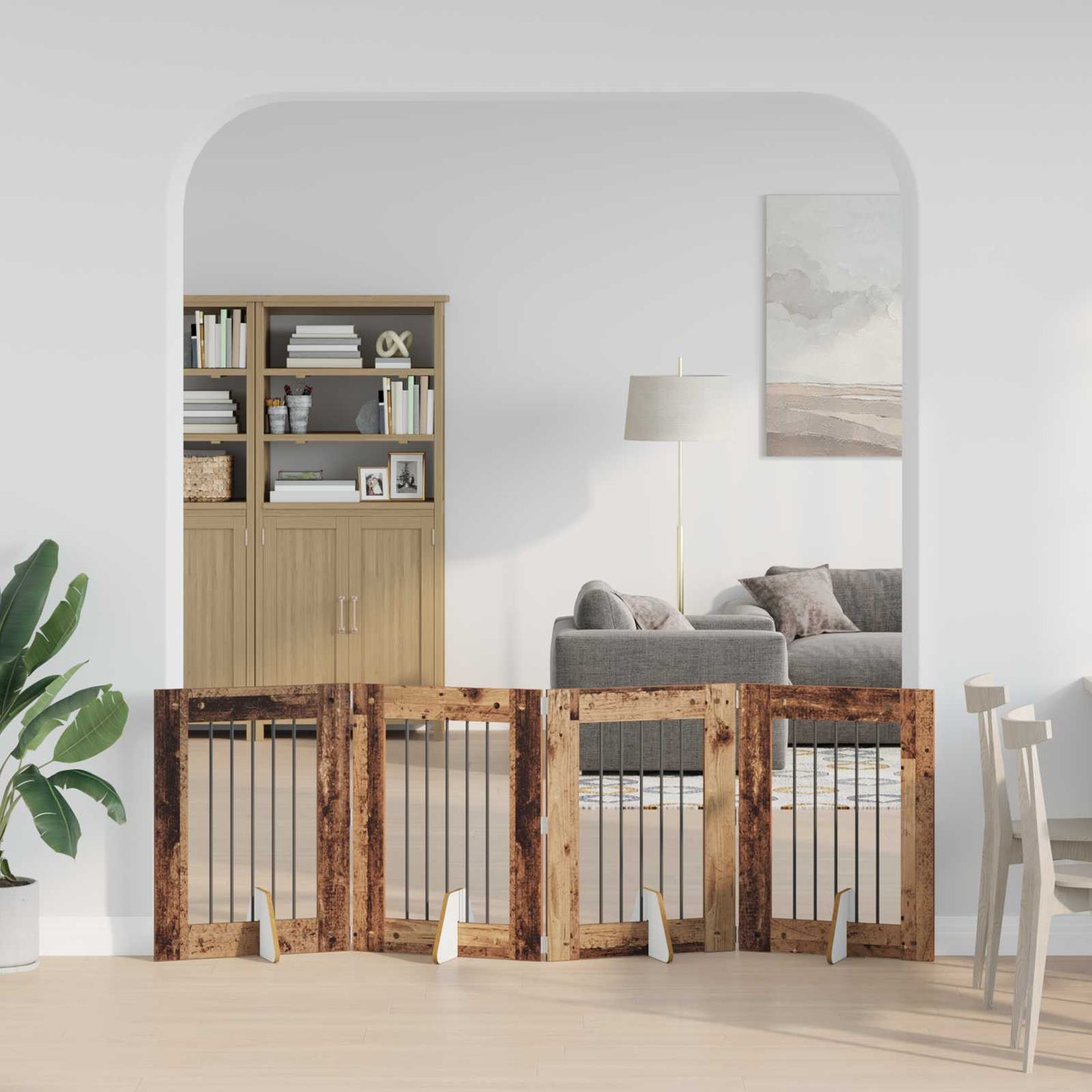 Hondenhekje met standaards 4 pcs Oud hout 60 x 80 cm