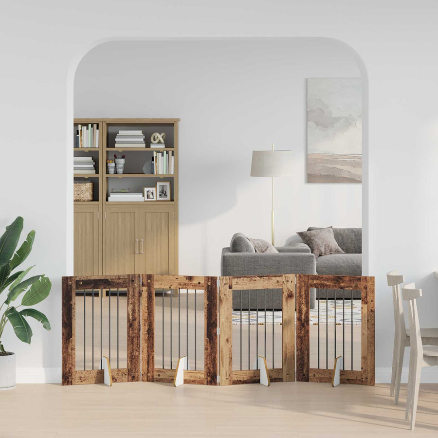 Hondenhekje met standaards 4 pcs Oud hout 60 x 80 cm