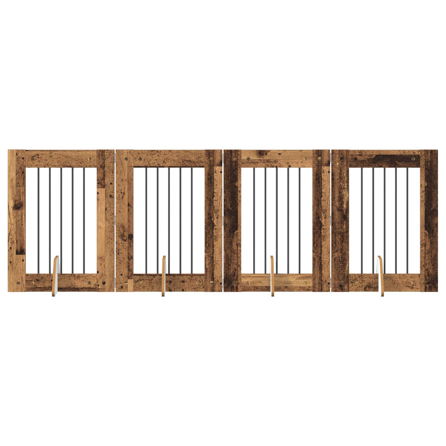 Hondenhekje met standaards 4 pcs Oud hout 60 x 80 cm