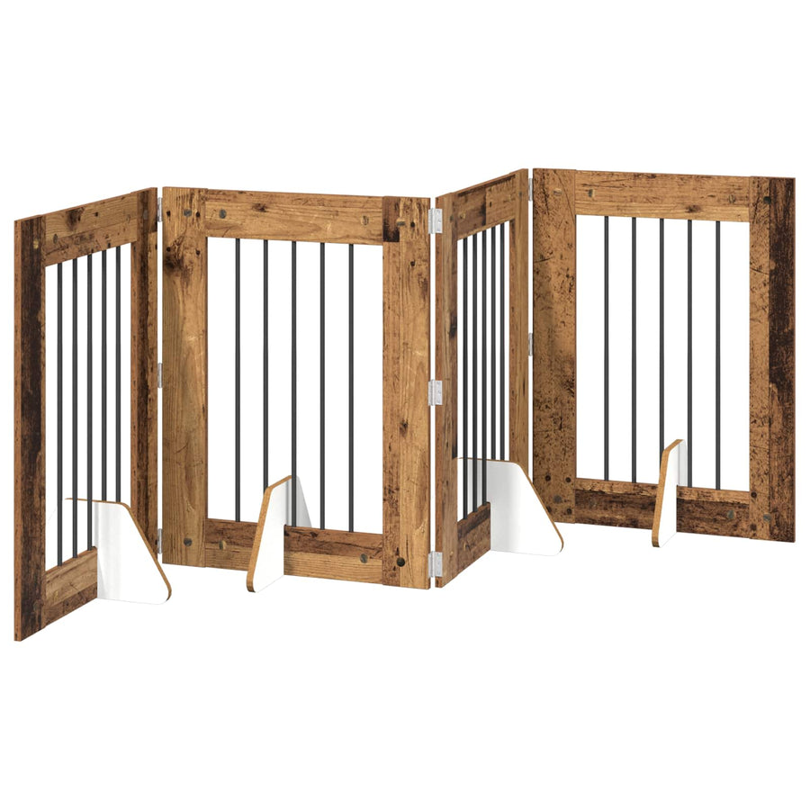 Hondenhekje met standaards 4 pcs Oud hout 60 x 80 cm