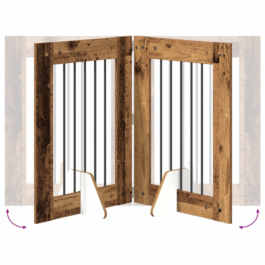 Hondenhekje met standaards 4 pcs Oud hout 60 x 80 cm