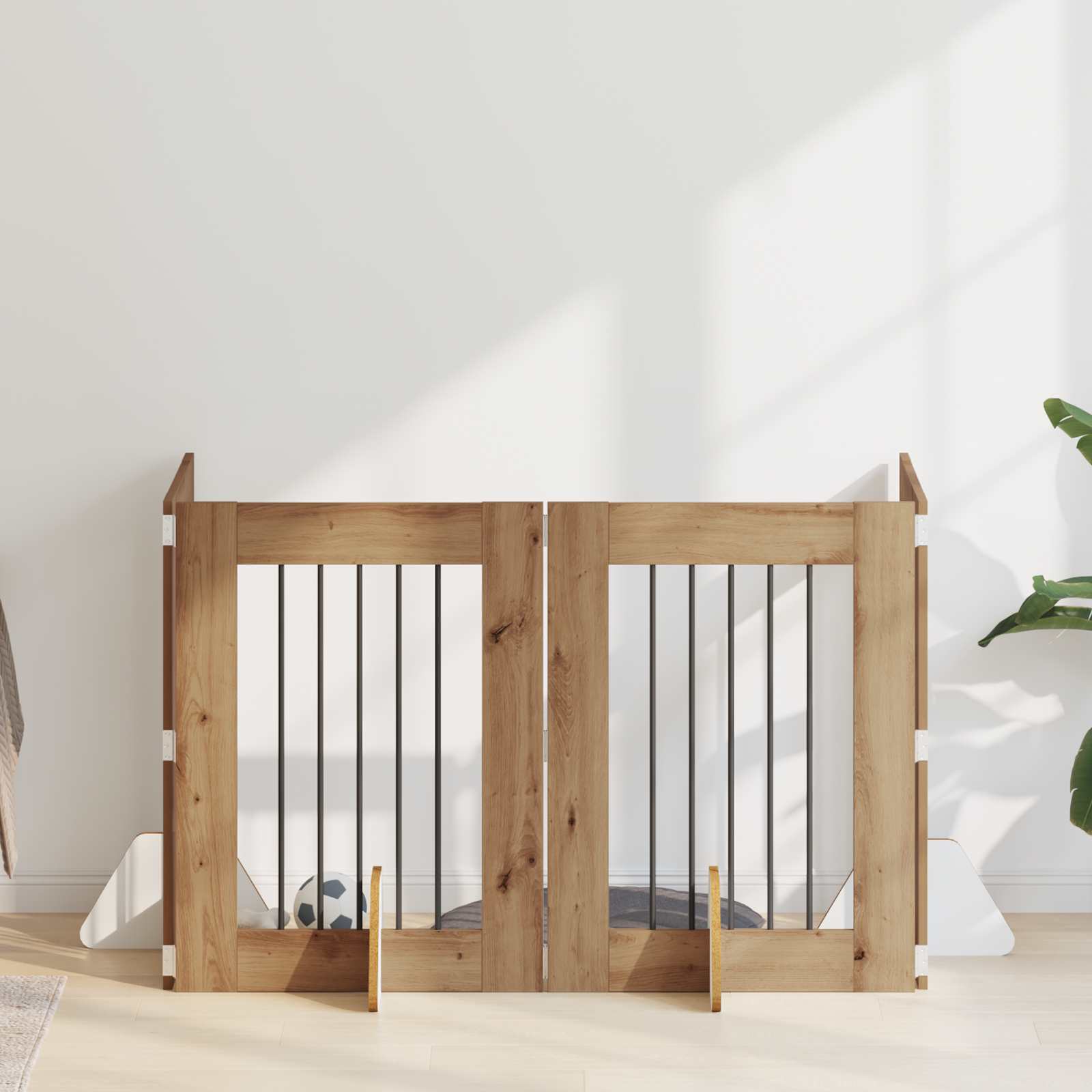 Hondenhekje met standaards 4 pcs Artisanaal eiken 60 x 80 cm