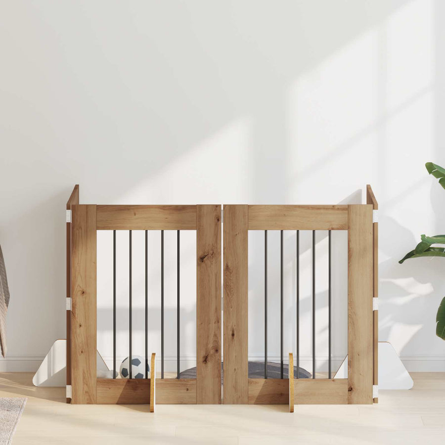Hondenhekje met standaards 4 pcs Artisanaal eiken 60 x 80 cm