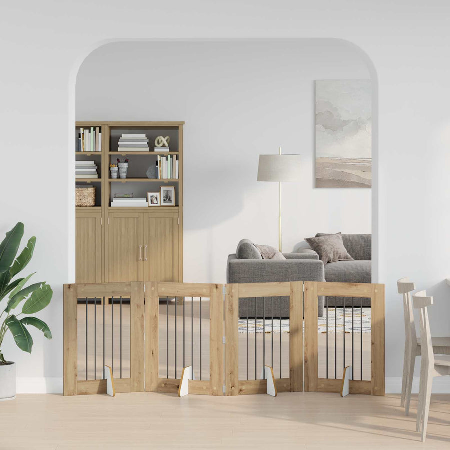 Hondenhekje met standaards 4 pcs Artisanaal eiken 60 x 80 cm