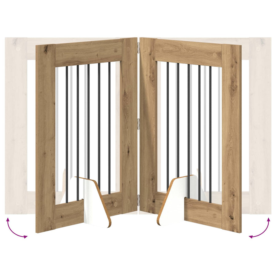Hondenhekje met standaards 4 pcs Artisanaal eiken 60 x 80 cm