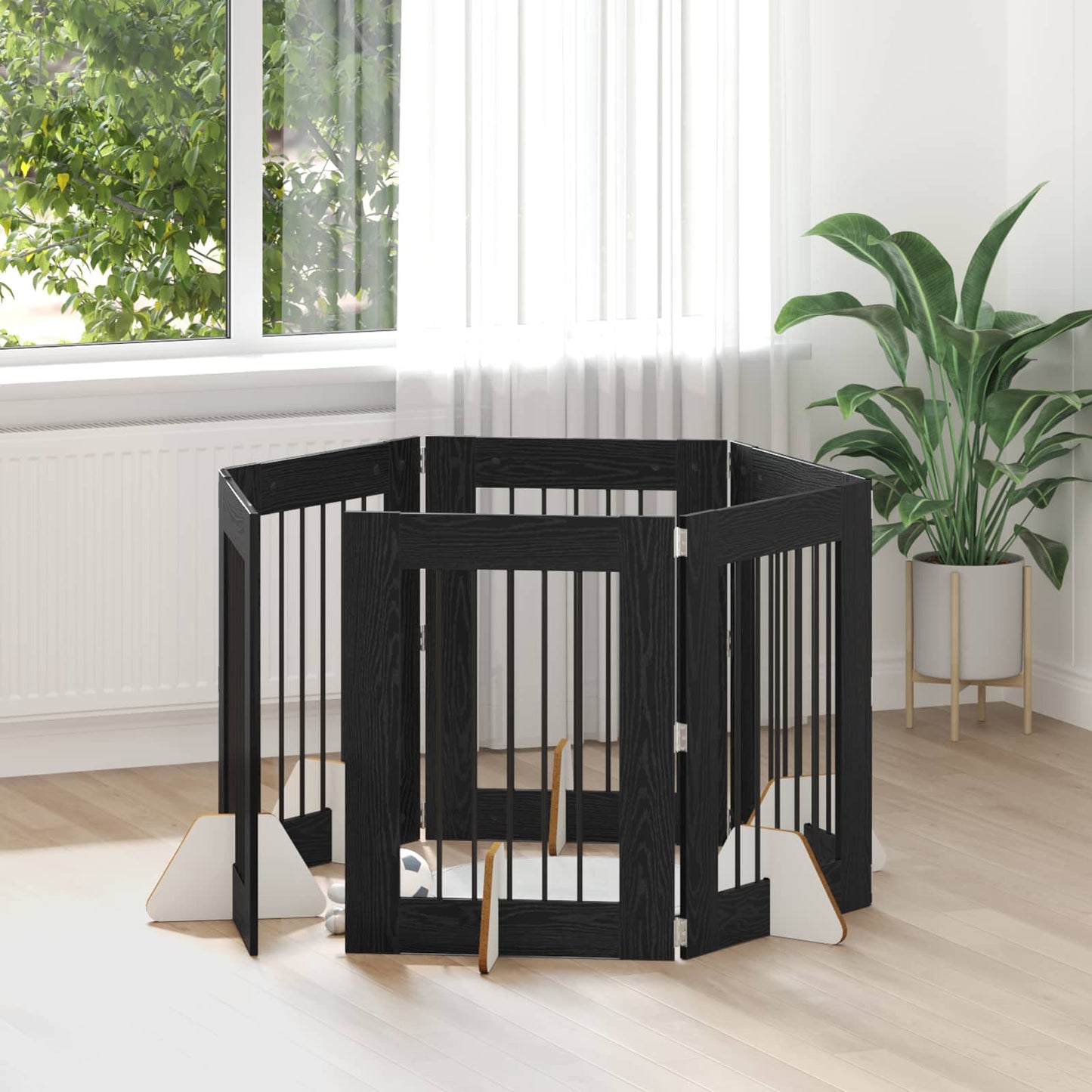 Hondenhekje met standaards 6 pcs Zwart eiken 60 x 80 cm