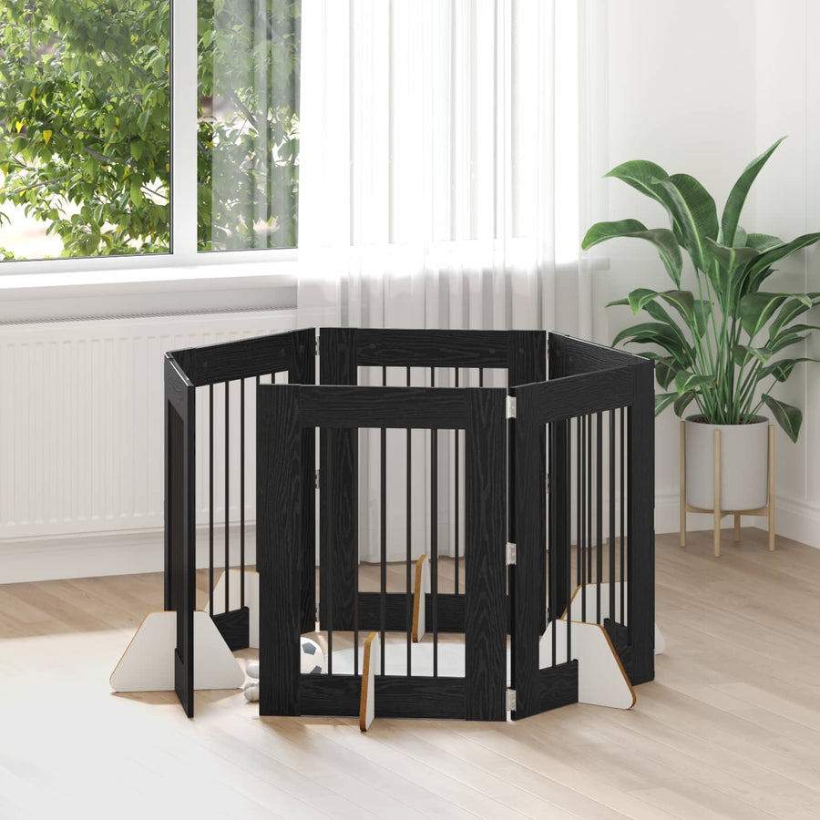 Hondenhekje met standaards 6 pcs Zwart eiken 60 x 80 cm