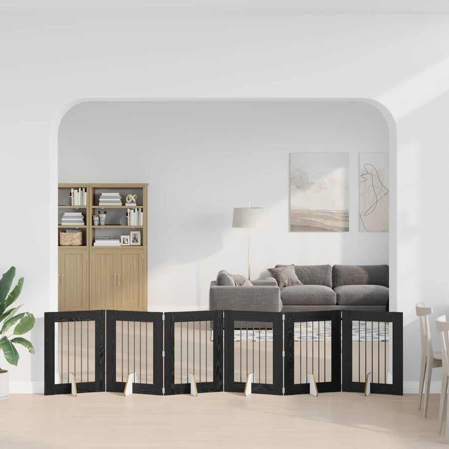 Hondenhekje met standaards 6 pcs Zwart eiken 60 x 80 cm