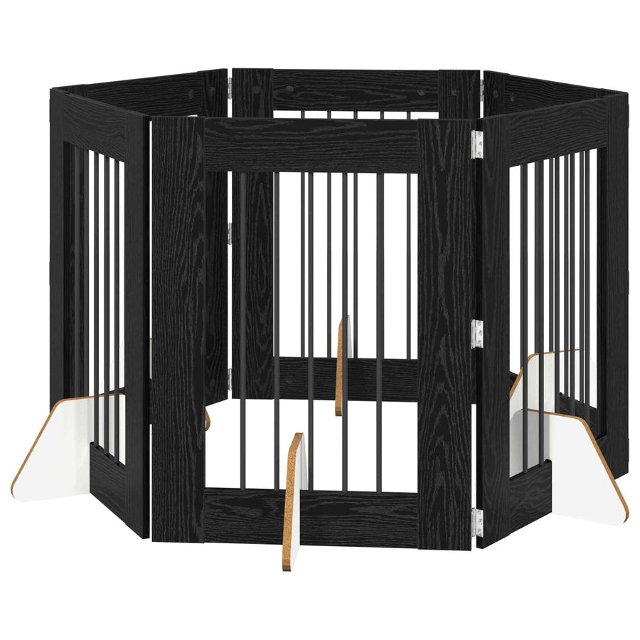 Hondenhekje met standaards 6 pcs Zwart eiken 60 x 80 cm