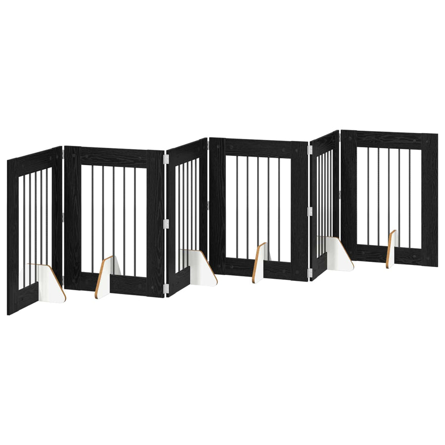 Hondenhekje met standaards 6 pcs Zwart eiken 60 x 80 cm