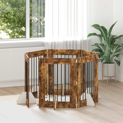 Hondenhekje met standaards 6 pcs Gerookt eiken 60 x 80 cm