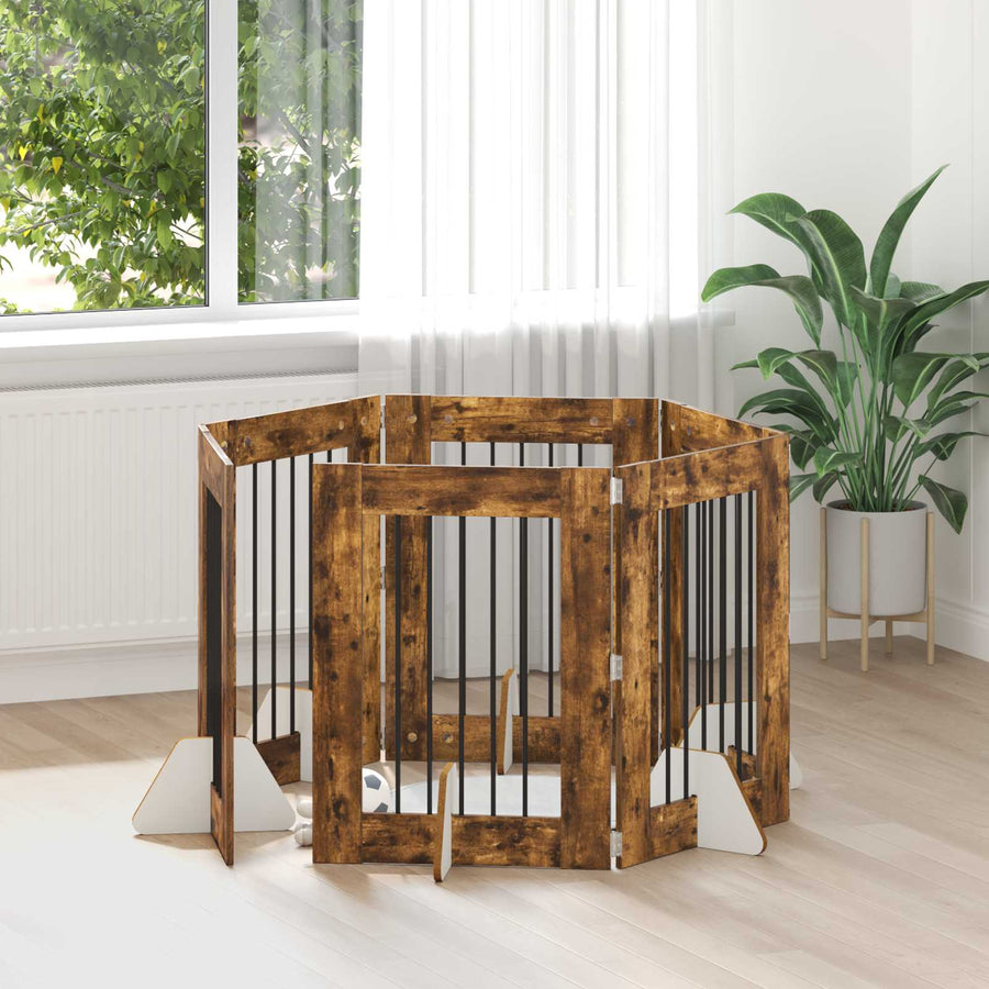 Hondenhekje met standaards 6 pcs Gerookt eiken 60 x 80 cm