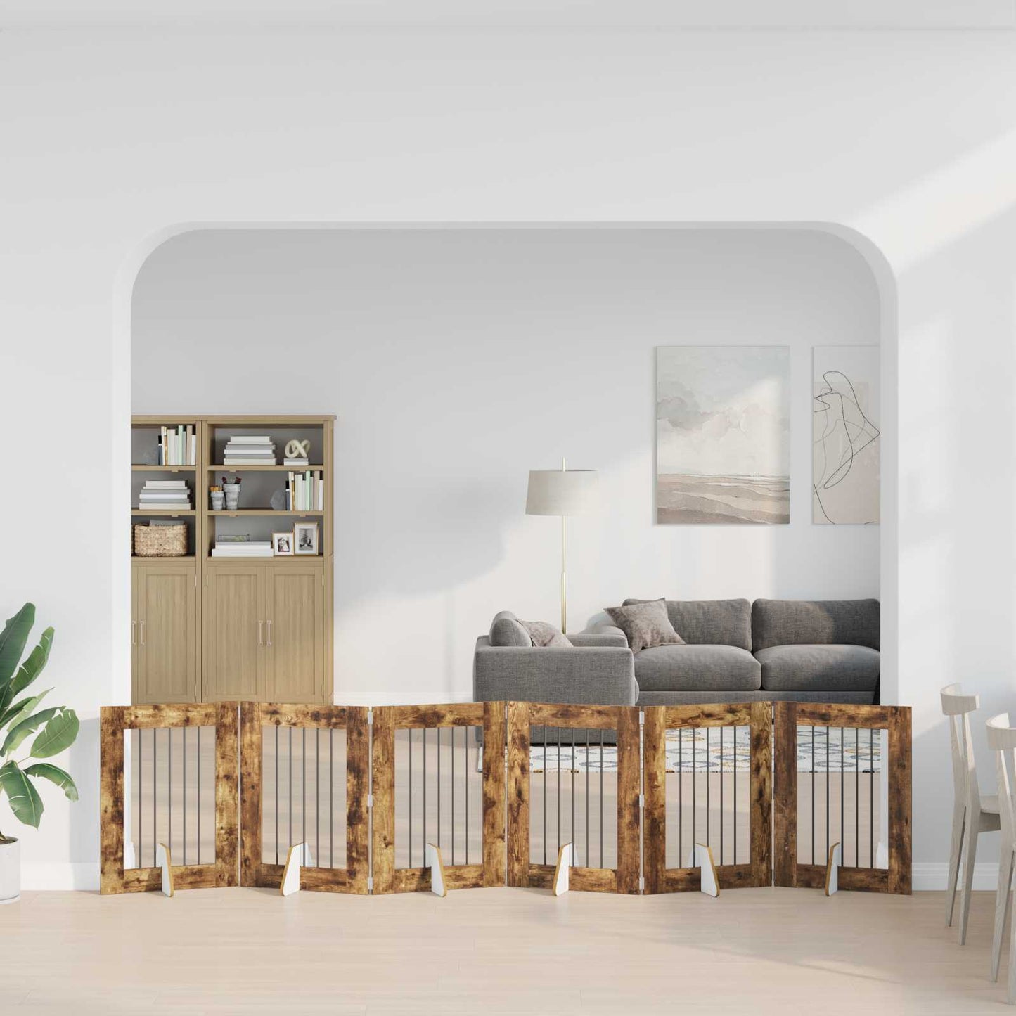 Hondenhekje met standaards 6 pcs Gerookt eiken 60 x 80 cm