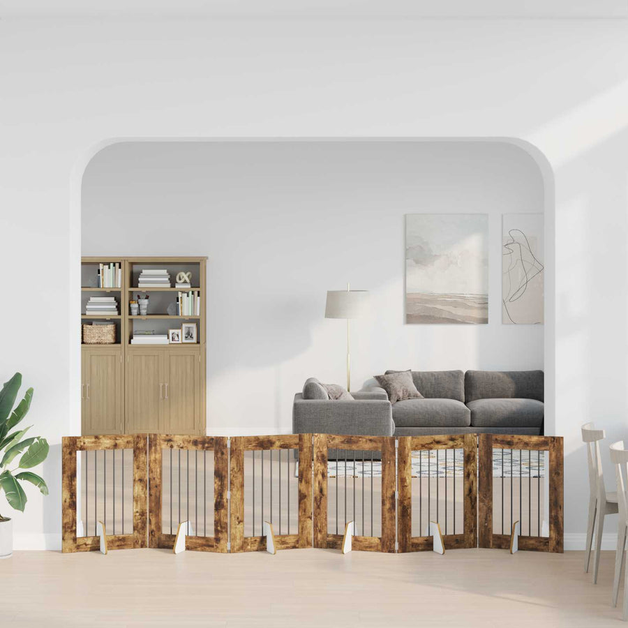Hondenhekje met standaards 6 pcs Gerookt eiken 60 x 80 cm
