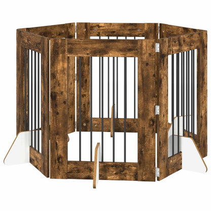Hondenhekje met standaards 6 pcs Gerookt eiken 60 x 80 cm
