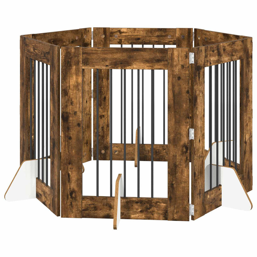Hondenhekje met standaards 6 pcs Gerookt eiken 60 x 80 cm