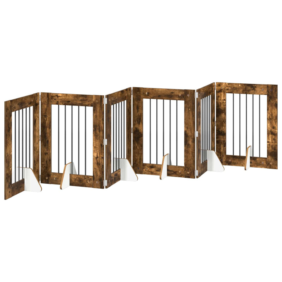 Hondenhekje met standaards 6 pcs Gerookt eiken 60 x 80 cm