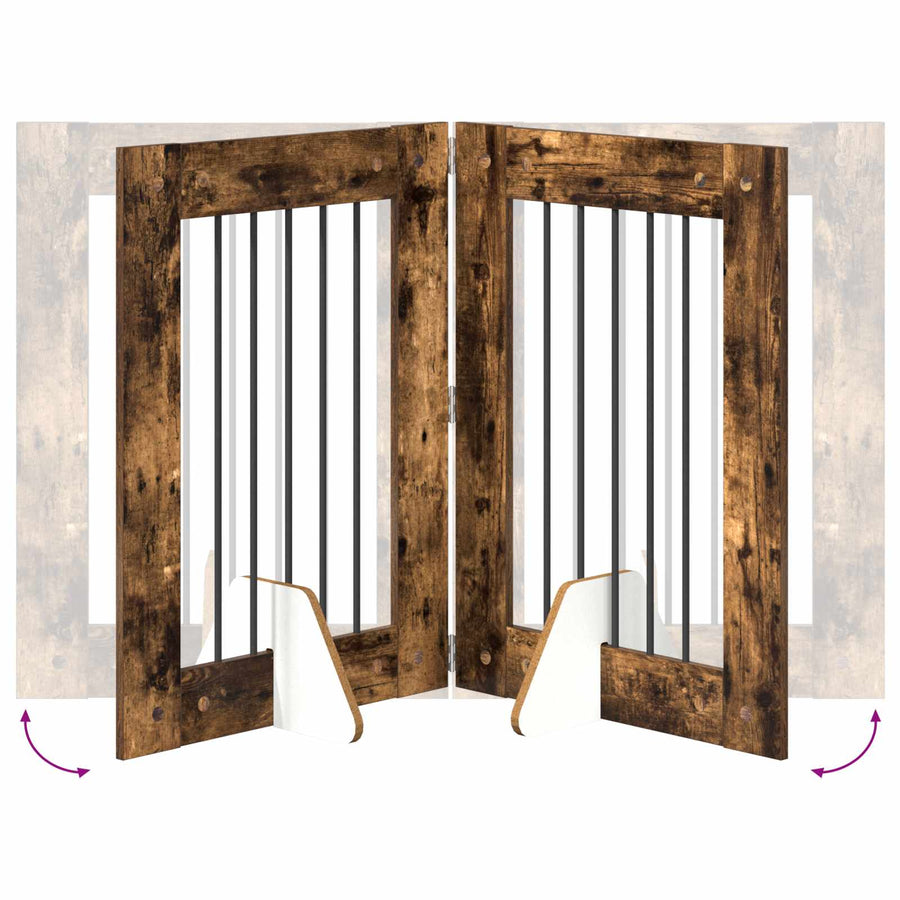 Hondenhekje met standaards 6 pcs Gerookt eiken 60 x 80 cm