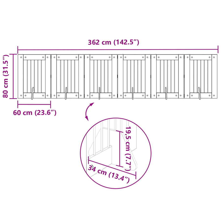 Hondenhekje met standaards 6 pcs Gerookt eiken 60 x 80 cm