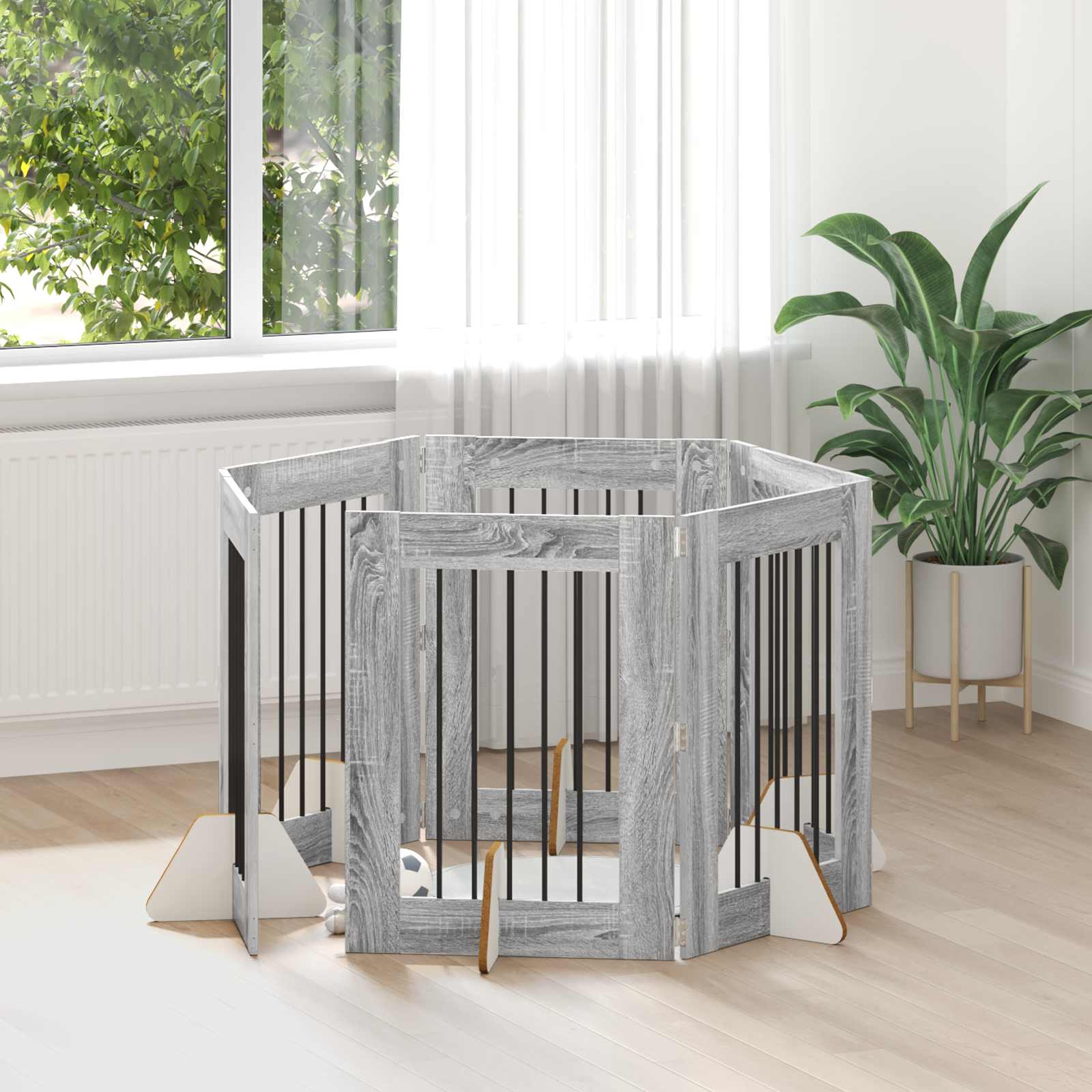 Hondenhekje met standaards 6 pcs Grijs sonoma 60 x 80 cm