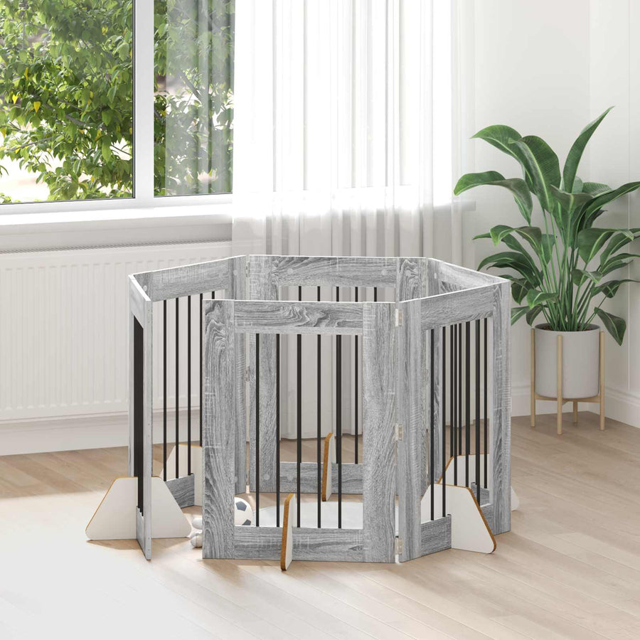 Hondenhekje met standaards 6 pcs Grijs sonoma 60 x 80 cm