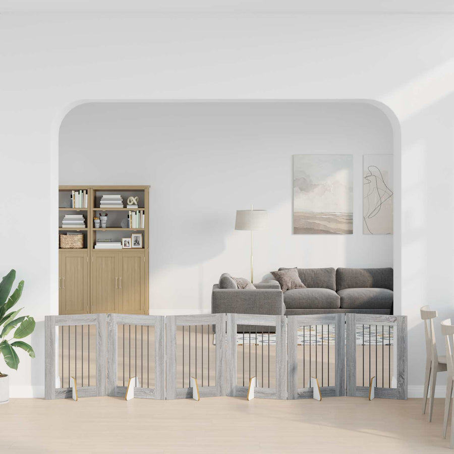 Hondenhekje met standaards 6 pcs Grijs sonoma 60 x 80 cm