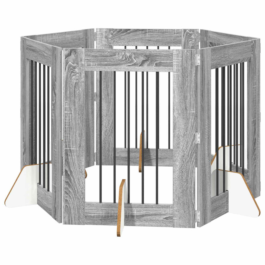 Hondenhekje met standaards 6 pcs Grijs sonoma 60 x 80 cm
