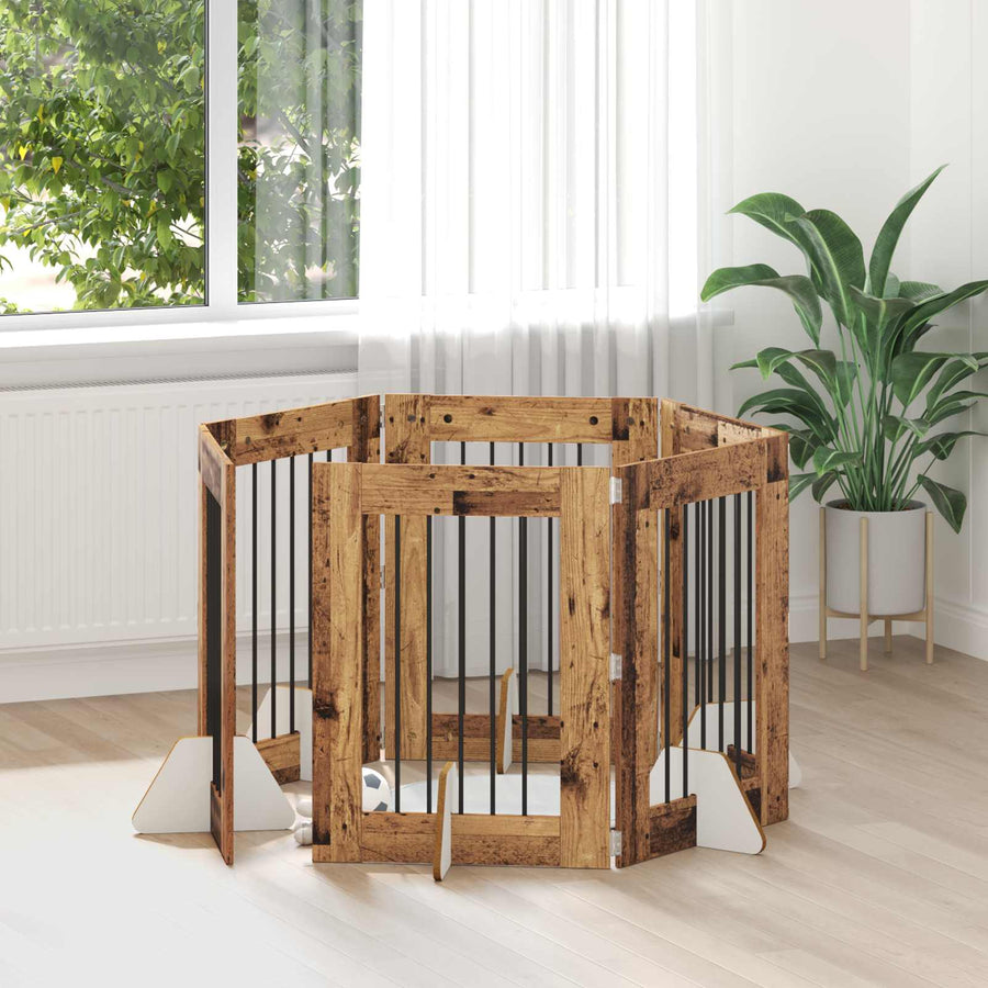 Hondenhekje met standaards 6 pcs Oud hout 60 x 80 cm