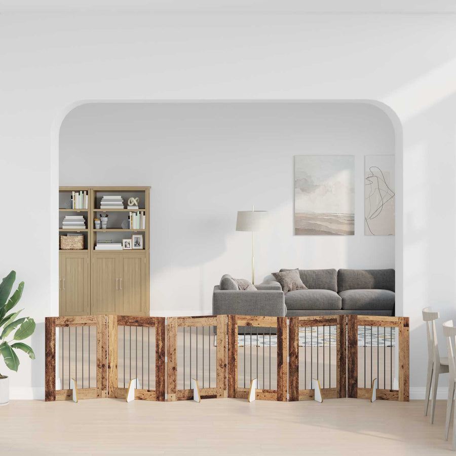 Hondenhekje met standaards 6 pcs Oud hout 60 x 80 cm
