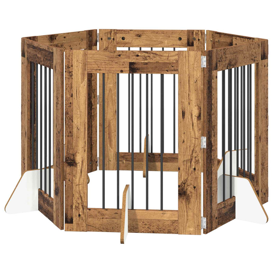 Hondenhekje met standaards 6 pcs Oud hout 60 x 80 cm