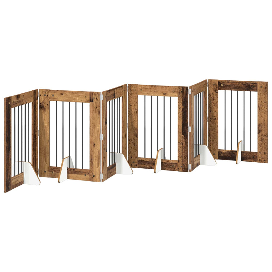 Hondenhekje met standaards 6 pcs Oud hout 60 x 80 cm