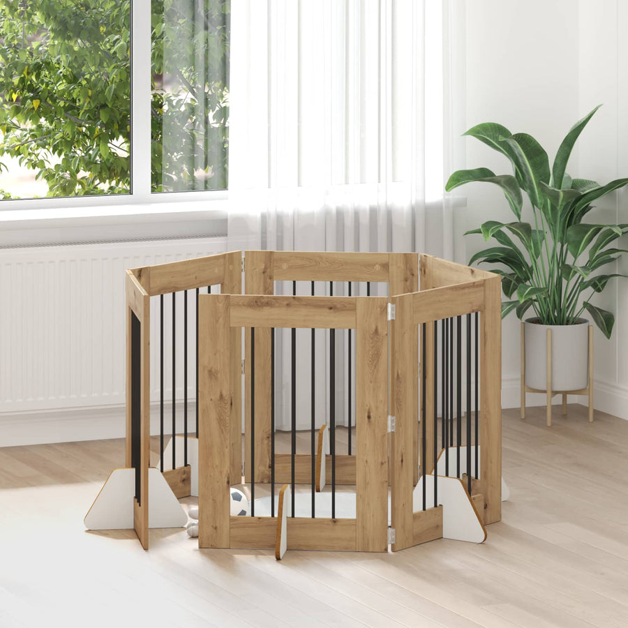 Hondenhekje met standaards 6 pcs Artisanaal eiken 60 x 80 cm