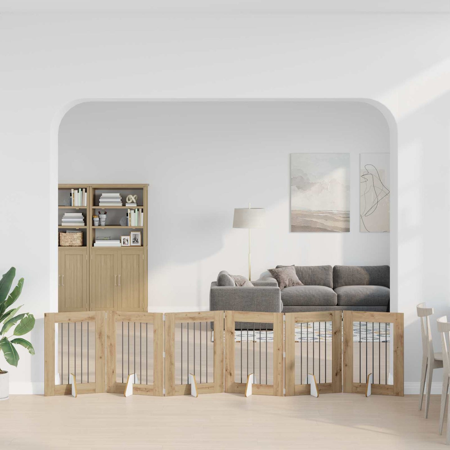 Hondenhekje met standaards 6 pcs Artisanaal eiken 60 x 80 cm