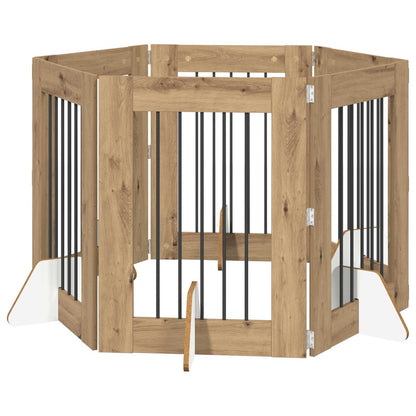 Hondenhekje met standaards 6 pcs Artisanaal eiken 60 x 80 cm