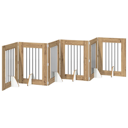 Hondenhekje met standaards 6 pcs Artisanaal eiken 60 x 80 cm