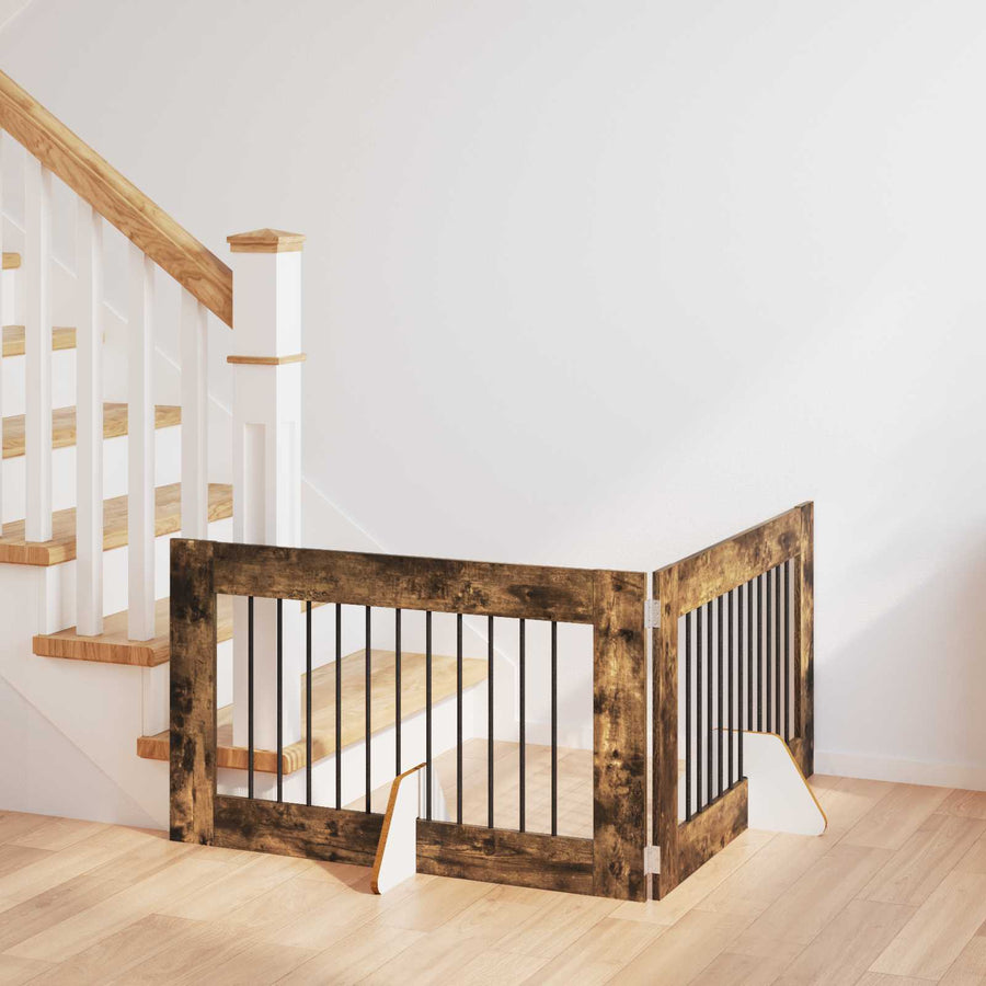 Hondenhekje met standaards 2 pcs Gerookt eiken 100 x 60 cm