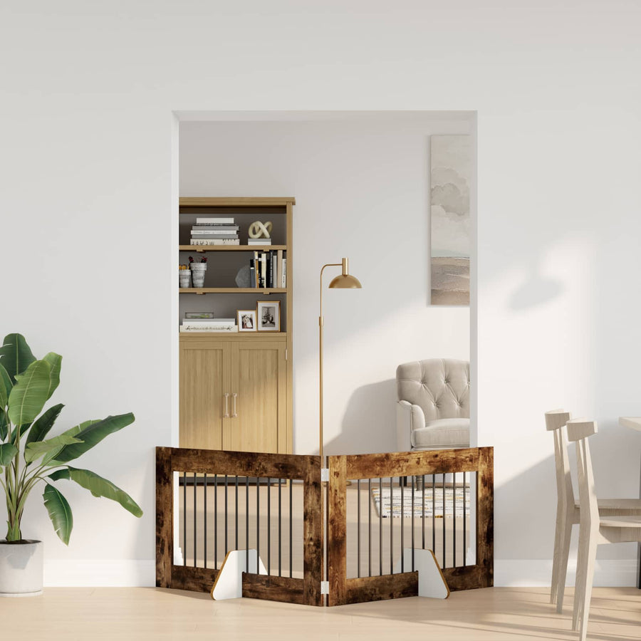 Hondenhekje met standaards 2 pcs Gerookt eiken 100 x 60 cm