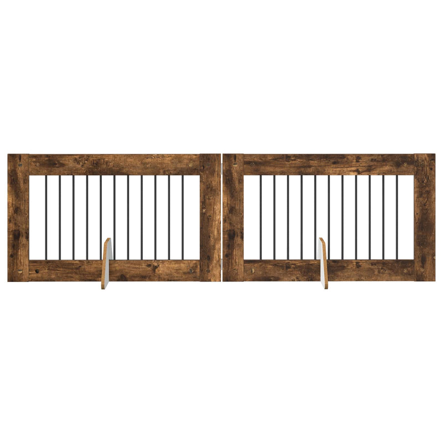 Hondenhekje met standaards 2 pcs Gerookt eiken 100 x 60 cm