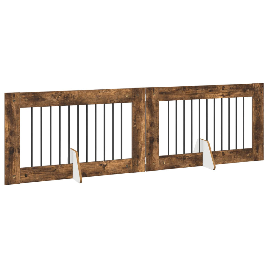 Hondenhekje met standaards 2 pcs Gerookt eiken 100 x 60 cm