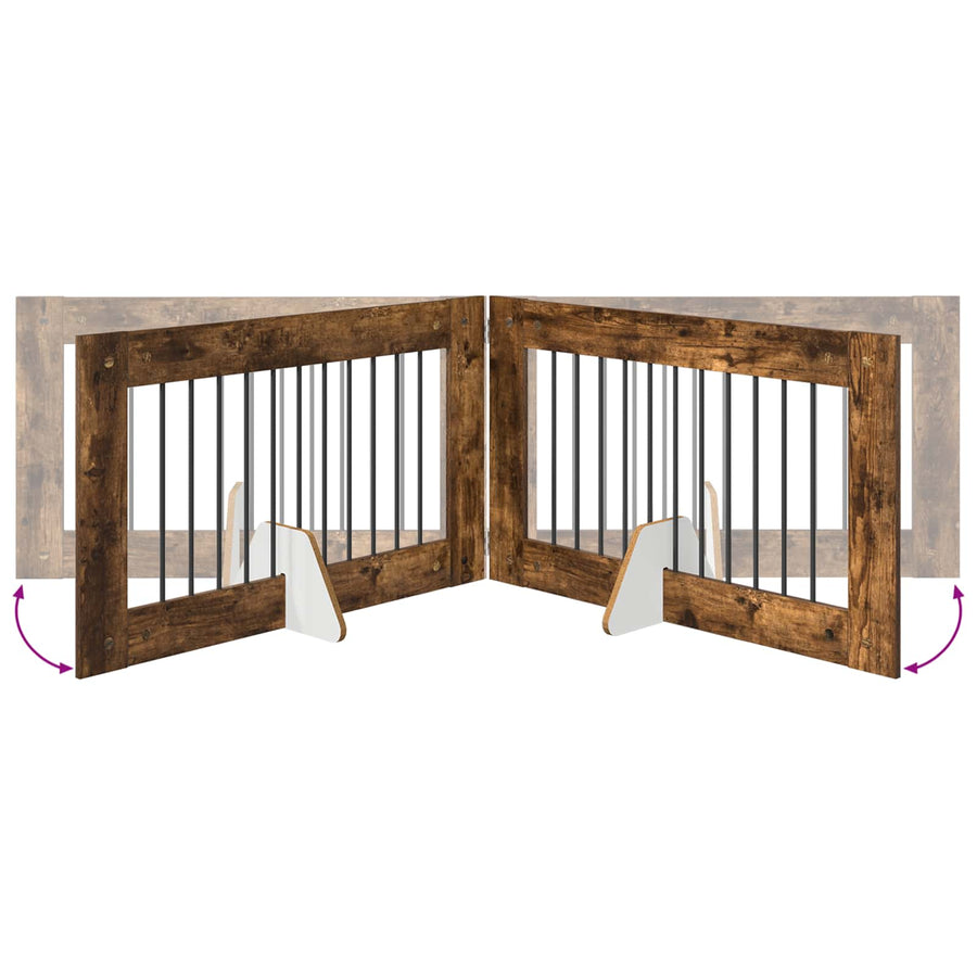 Hondenhekje met standaards 2 pcs Gerookt eiken 100 x 60 cm