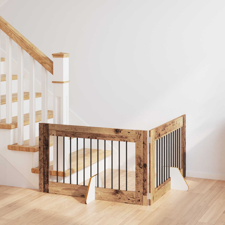 Hondenhekje met standaards 2 pcs Oud hout 100 x 60 cm