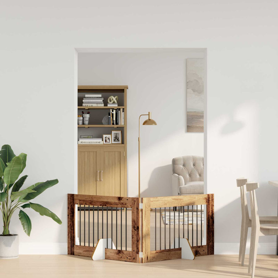 Hondenhekje met standaards 2 pcs Oud hout 100 x 60 cm