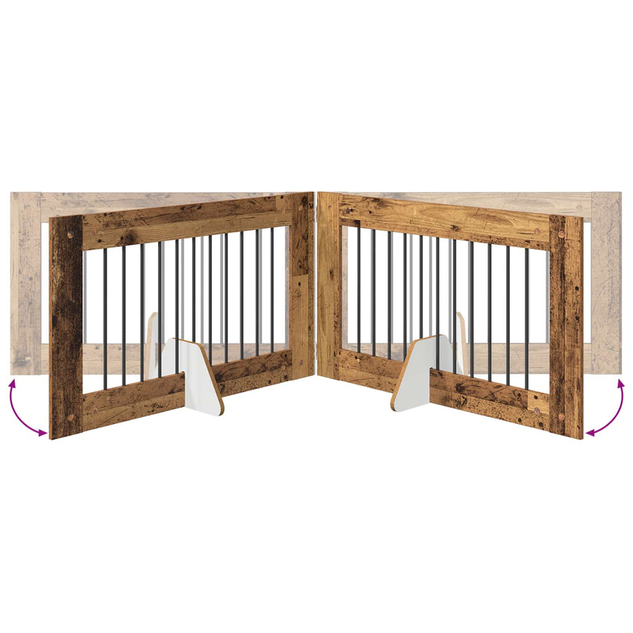 Hondenhekje met standaards 2 pcs Oud hout 100 x 60 cm