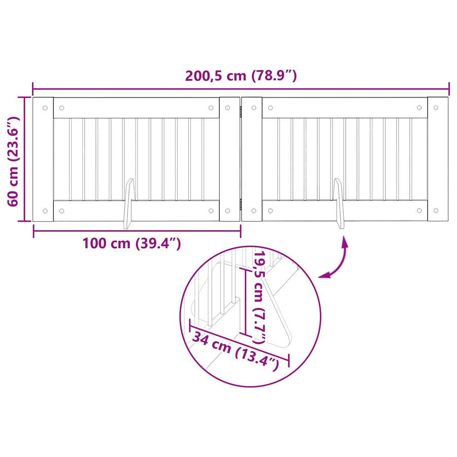 Hondenhekje met standaards 2 pcs Oud hout 100 x 60 cm