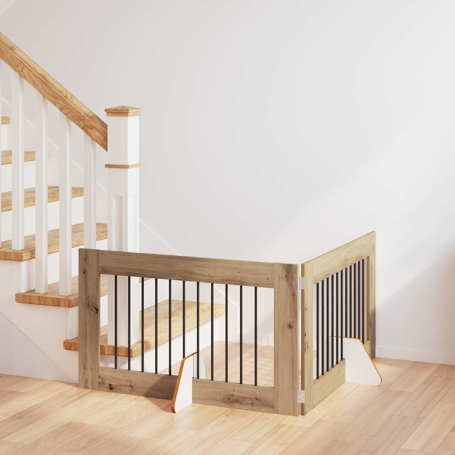 Hondenhekje met standaards 2 pcs Artisanaal eiken 100 x 60 cm