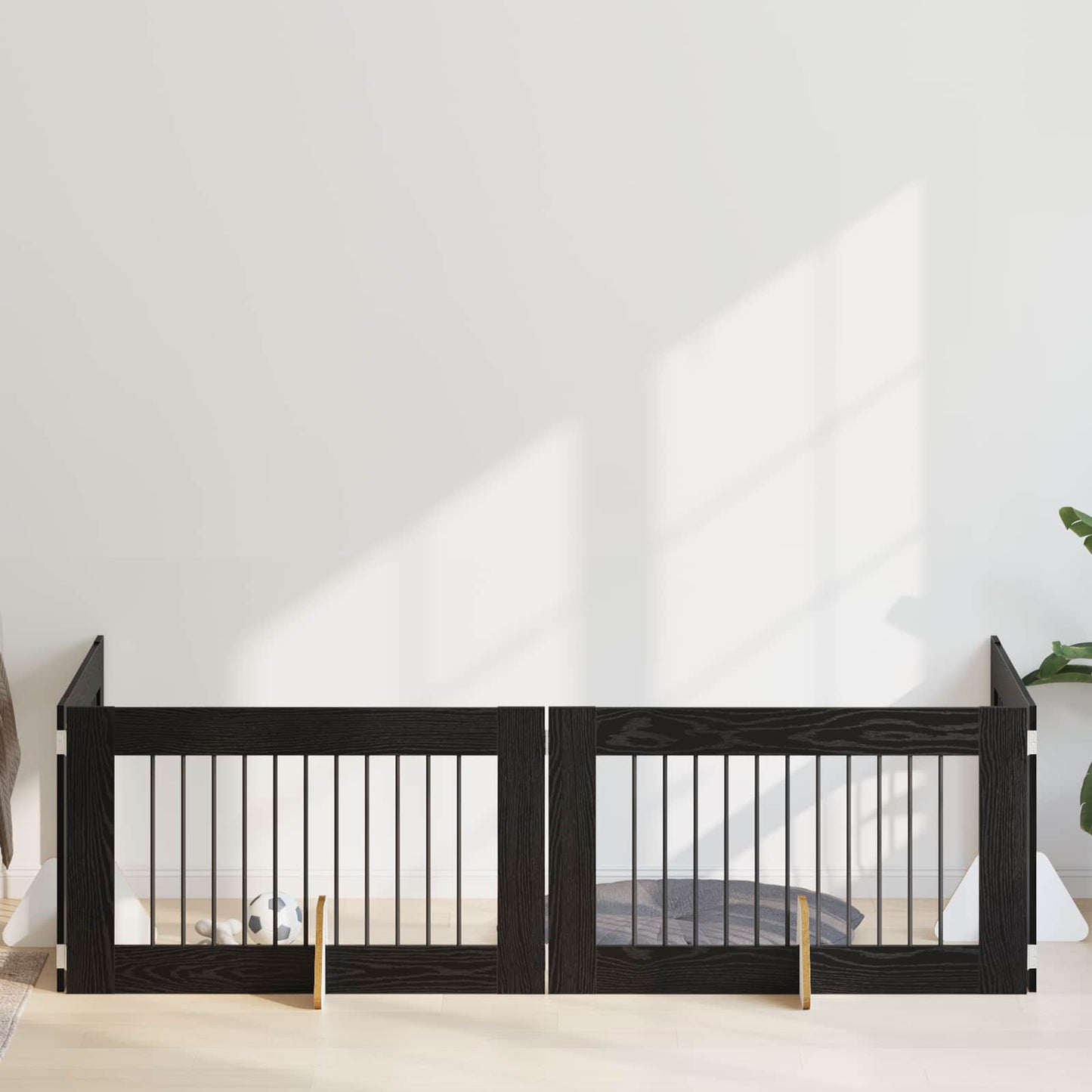 Hondenhekje met standaards 4 pcs Zwart eiken 100 x 60 cm