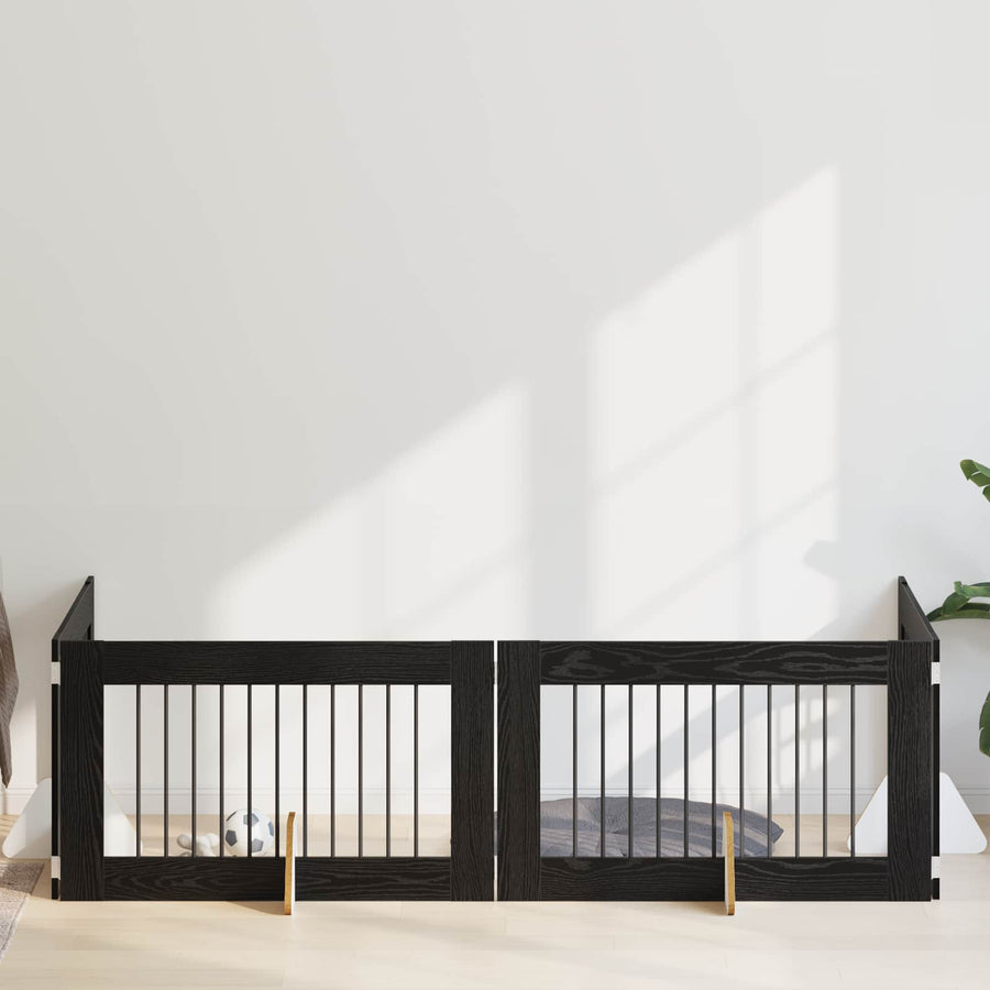 Hondenhekje met standaards 4 pcs Zwart eiken 100 x 60 cm